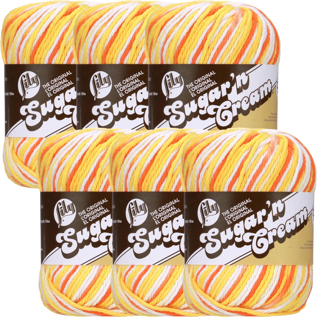 Lily Sugar'N Cream Super Size Creamsicle Yarn - 6 Pack of 85g/3oz - Cotton - 4 Medium (Worsted) - 150 Yards - Knitting/Crochet